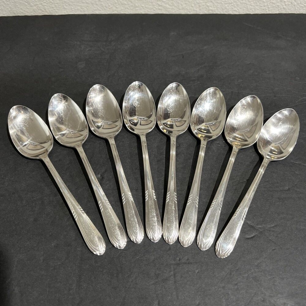 8 Place Oval Soup Spoons International Rogers Silverplate 1936 FASCINATION 7-1/4